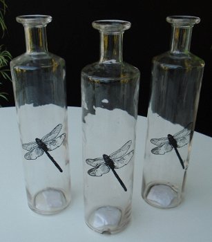 FLES GLAS MET LIBELLE TRANSPARANT 2 stuks 29 x 7 cm NIEUW. - 1