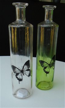 FLES GLAS MET VLINDER 2 stuks 29 x 7 cm NIEUW. - 1