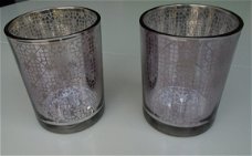 GLAZEN POTJE,  VAASJE, WAXINELICHT LILA / PAARS GLAS 13 CM Nieuw