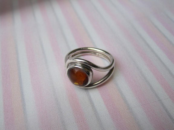 Zilveren ring maat 18 lusmodel met ronde barnsteen - Afbeelding 8