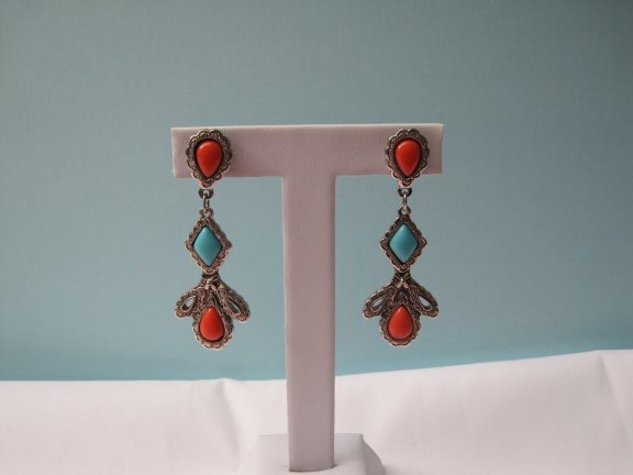 Broche hanger Avon zilverkleurig met turquoise en rode cabochons 5.4x5.0 cm - Afbeelding 7