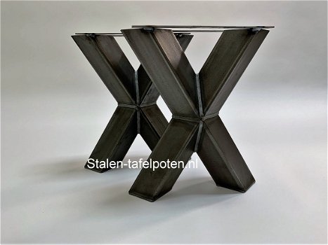 Stalen X poten, unieke kruispoten, stalen tafelpoten, industriele tafels, industrieel, robuust, desi - 3