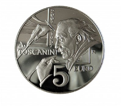 San marino 5 euro 2007, Arturo Toscanini, .925 zilver - 1