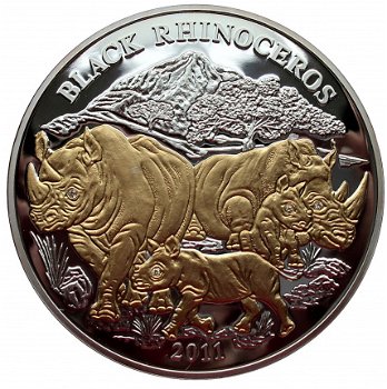 Rwanda 1000 francs 2011, 3oz zilver, gold plated, 4 diamonds - 1