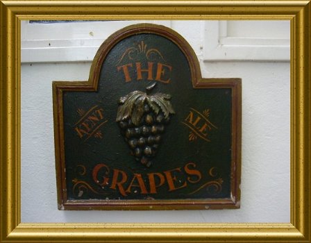 Antiek zwaar houten pubbord / pub sign reclame bord voor café The Grapes, Kent ale - 1