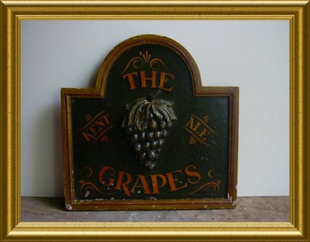 Antiek zwaar houten pubbord / pub sign reclame bord voor café The Grapes, Kent ale - 5
