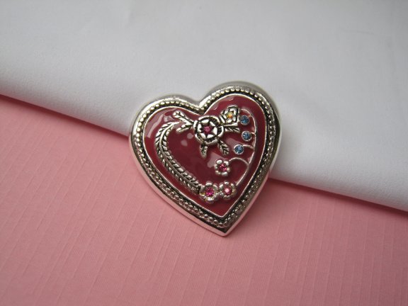 Broche zilverkleurig hart model met roze emaille en kristal rijnsteentjes 3.7x3.7 cm. - Afbeelding 7