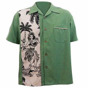 Steady, The Leilani Shirt in Green. Lounge shirt met hula dansers. - 3