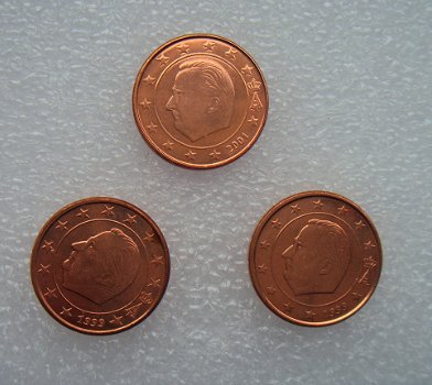 Belgie 3x1 cent 1999-2001, unc uit rol - 7