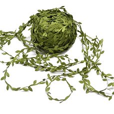 Lint met groene blaadjes 20mm - streng 1 meter touw