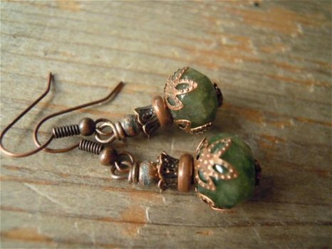 1001 oorbellen antiek brons met roze edelsteen oorhangers uniek design - 4