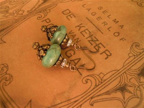 1001 oorbellen antiek bronzen oorhangers met groen edelsteen kralenuniek design - 1