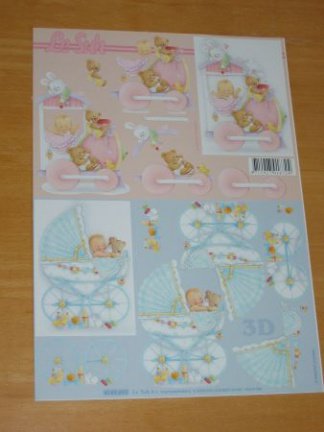 3D knipvel (A4) --- BABY / GEBOORTE --- Le Suh 4169.693 --- BABY ZIT in de KINDERWAGEN -----> ROZE e - nr. 1