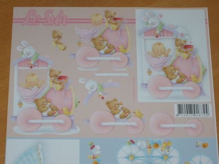 3D knipvel (A4) --- BABY / GEBOORTE --- Le Suh 4169.693 --- BABY ZIT in de KINDERWAGEN -----> ROZE e - Afbeelding 2