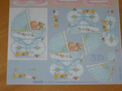 3D knipvel (A4) --- BABY / GEBOORTE --- Le Suh 4169.693 --- BABY ZIT in de KINDERWAGEN -----> ROZE e