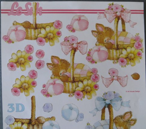 3D knipvel (A4) --- BABY / GEBOORTE --- Le Suh 777.530 --- LEKKER SLAPEN in een MANDJE --- ROZE en B - Afbeelding 2