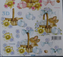 3D knipvel (A4) --- BABY / GEBOORTE --- Le Suh 777.530 --- LEKKER SLAPEN in een MANDJE --- ROZE en B