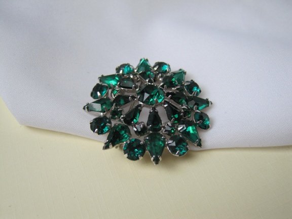 Broche zilverkleurig met smaragd groene kristal rijnstenen 4.0 cm - Afbeelding 6