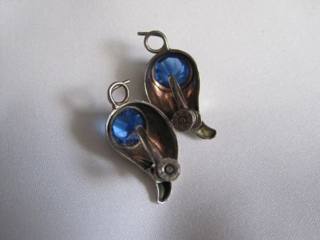 Zilveren Art Deco schroefoorbellen+ blauwe glas/rijnsteen - Afbeelding 3