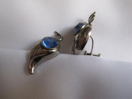Zilveren Art Deco schroefoorbellen+ blauwe glas/rijnsteen - Afbeelding 5
