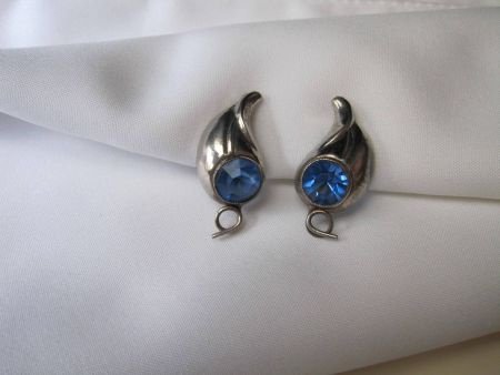 Zilveren Art Deco schroefoorbellen+ blauwe glas/rijnsteen - Afbeelding 6
