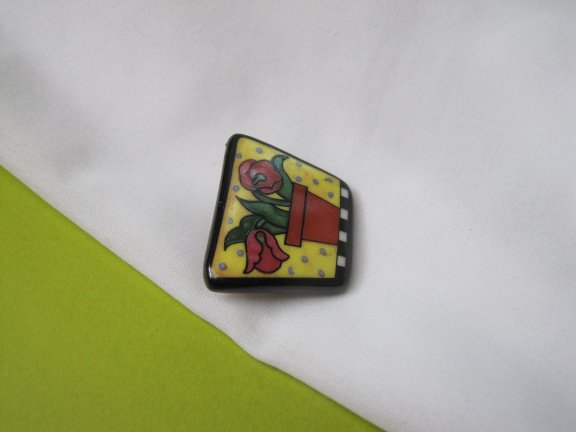 Broche keramiek porselein bloemen in bloempot 3.9x3.0 cm - Afbeelding 2
