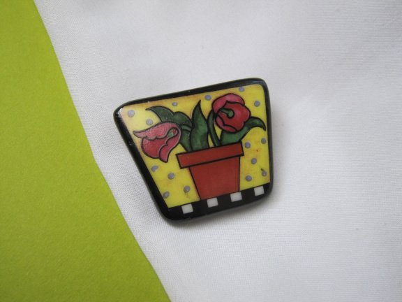 Broche keramiek porselein bloemen in bloempot 3.9x3.0 cm - Afbeelding 4