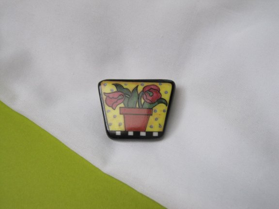 Broche keramiek porselein bloemen in bloempot 3.9x3.0 cm - Afbeelding 7