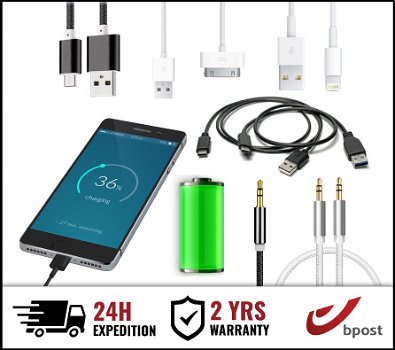 Oplaad USB Data Audio Aux Jack Kabels iPhone iPad Samsung LG - 1