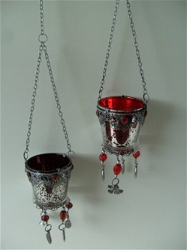 KERST WAXINELICHT HANGER OUD ZILVER OF ROOD OUD ZILVER Nieuw - 1