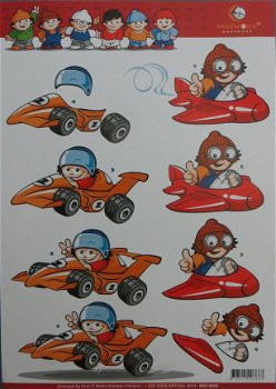 3D Knipvel (A4) --- KINDEREN --- MAINZEL MÄNNCHEN MM10009 --- JONGEN in een RACEAUTO en een VLIEGTUI - 1