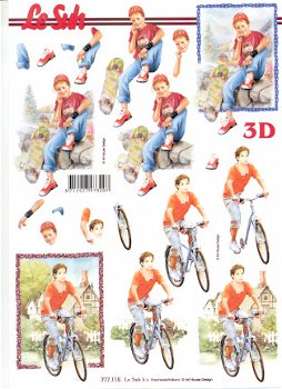 3D Knipvel (A4) --- KINDEREN -- Le Suh 777.115 --- JONGEN met een SKATEBOARD en OP DE FIETS - 1