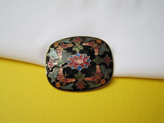 Broche goudkleurig emaille cloisonné vogels en bloemen 4.0x3.4 cm - nr. 1