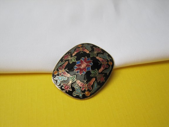 Broche goudkleurig emaille cloisonné vogels en bloemen 4.0x3.4 cm - Afbeelding 3
