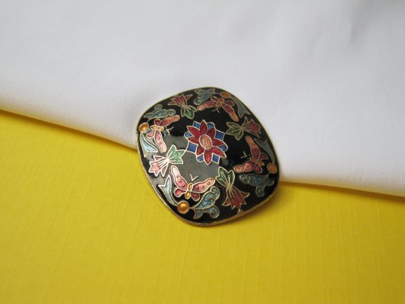 Broche goudkleurig emaille cloisonné vogels en bloemen 4.0x3.4 cm - Afbeelding 5