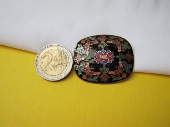 Broche goudkleurig emaille cloisonné vogels en bloemen 4.0x3.4 cm - Afbeelding 4