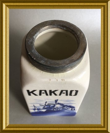 Oud delftsblauw aardewerk kakao / cacao potje: molen, boot - Afbeelding 2