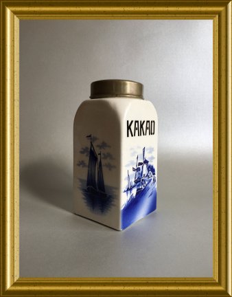 Oud delftsblauw aardewerk kakao / cacao potje: molen, boot - Afbeelding 4