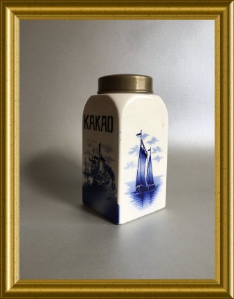 Oud delftsblauw aardewerk kakao / cacao potje: molen, boot - Afbeelding 5