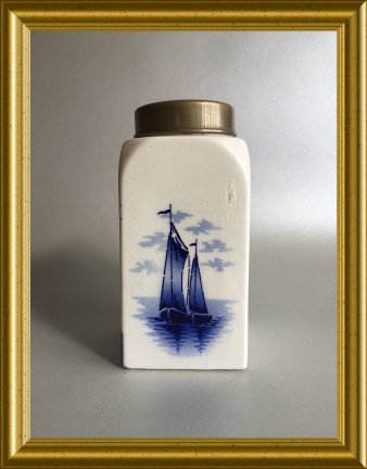 Oud delftsblauw aardewerk kakao / cacao potje: molen, boot - Afbeelding 6
