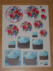 A4 Piramide knipvel --- Nr. 03 --- BOEKET BLOEMEN en een CUPCAKE