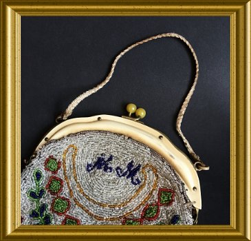 Nog een antiek kralentasje // antique beaded purse, handbag - 3