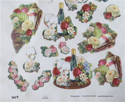 3D Uitdrukvel (A4) --- TBZ 580048 --- BLOEMEN, WAAIERS en CHAMPAGNE --- Met Reliëf - 3