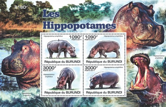 Postzegels Burundi - 2011 - Nijlpaarden (Blok) - 1