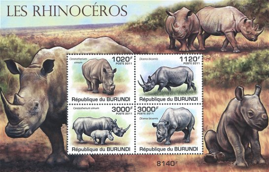 Postzegels Burundi - 2011 - Neushoorns (Blok) - 1
