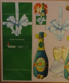 3D Knipvel (A4) --- STAND-UP Kaart --- WEKON MW 23 --- CHAMPAGNE en BLOEMEN - 2