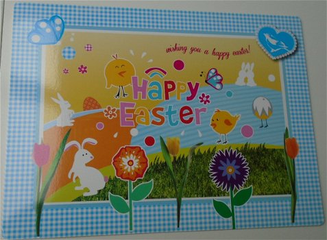 PLACEMAT BLAUW HAPPY EASTER 4 DELIG NIEUW - 1