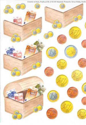 3D Knipvel (A4) --- GELD / EURO --- Sirius Hobby VK012 --- SCHATKIST en een GELDZAK - Afbeelding 2