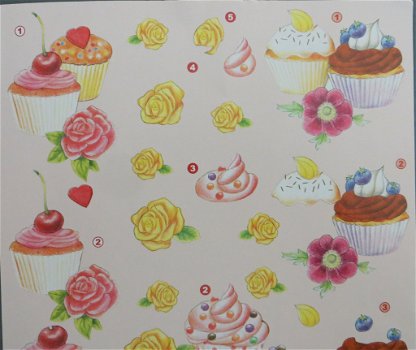 3D Knipvel (A4) --- CUPCAKES met BLOEMEN --- Anne Design 2676 - 2