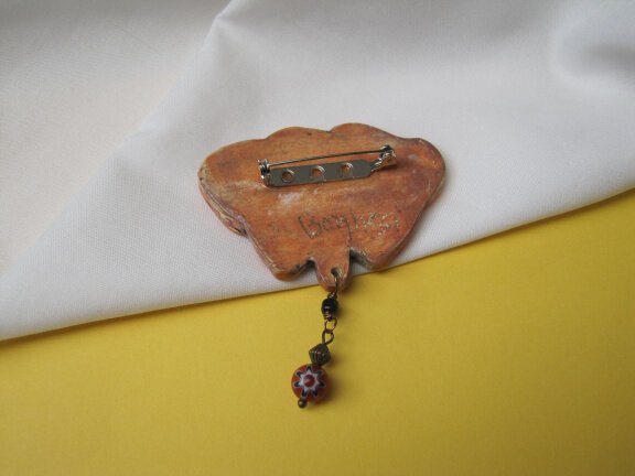 Broche keramiek porselein oranje vlinder met mille fiori glas kraal 7.1x5.9 cm - Afbeelding 3